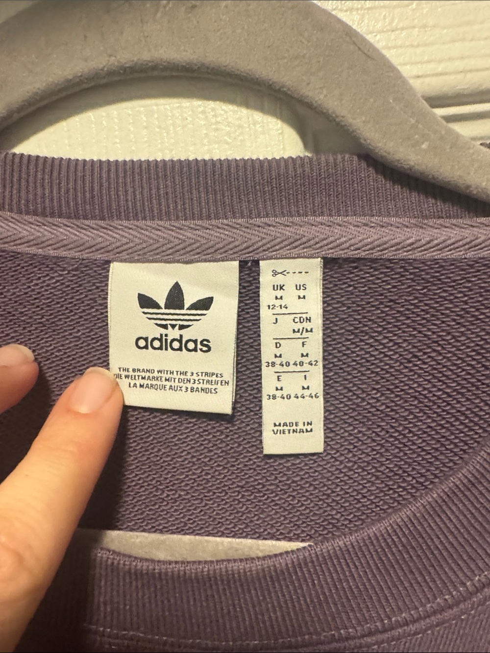 adidas Purple Cropped Crew Sweatshirt with White Stripes - Picture 2 of 5